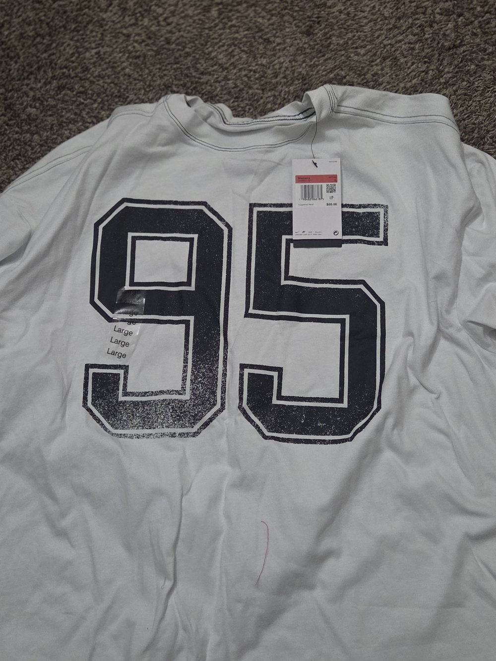 Nike White Crew Neck Shirt with Black '95' Graphic